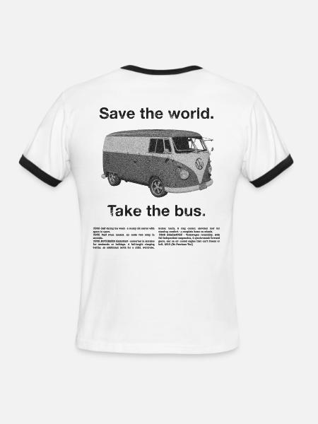 Volkswagen T1 Camper Save The World Take The Bus - Men's Ringer T-Shirt - white/black