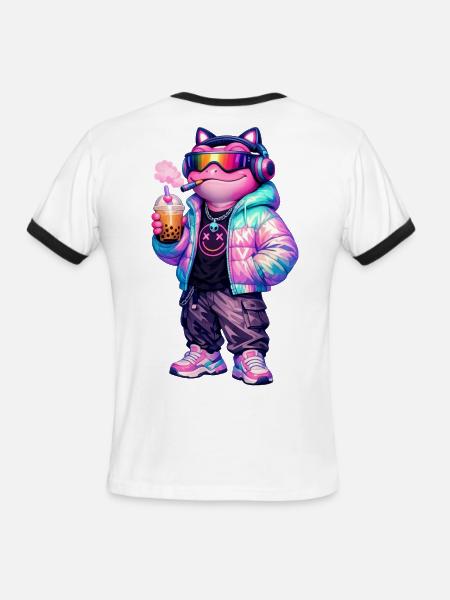 Retro CyberPunk Frog - Men's Ringer T-Shirt - white/black