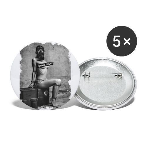 captivated nude girl with gas mask - CORONA SUCKS - Buttons large 2.2'' (5-pack)