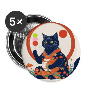 Blue Cat in Floral Kimono - Buttons large 2.2'' (5-pack) - white
