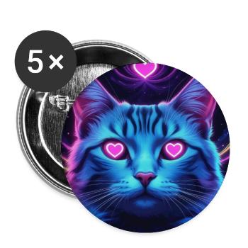 Neon Heart Eyes Cat in Cosmos - Buttons large 2.2'' (5-pack) - white
