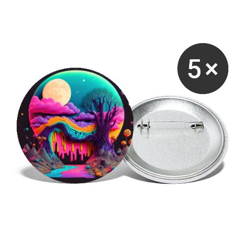 Spooky Full Moon Psychedelic Landscape Paint Drips - Buttons large 2.2'' (5-pack)