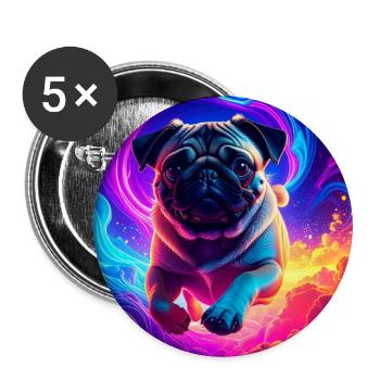 Colorful Pug Surrounded by Neon Swirls - Buttons large 2.2'' (5-pack) - white