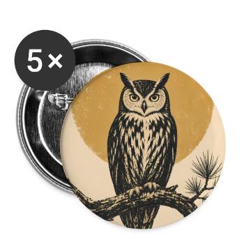 Owl Sunset Emblem on Branch - Buttons large 2.2'' (5-pack) - white