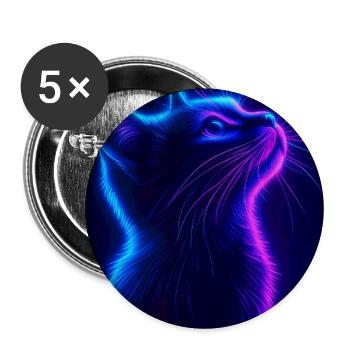 Neon Blue-Pink Cat Glow Portrait - Buttons large 2.2'' (5-pack) - white