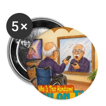 Funny Grandpa Confusing Mirror with TV Drawing - Buttons large 2.2'' (5-pack) - white