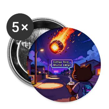 Coffee Now, World Later – Pixel Art Cat Coffee Lov - Buttons large 2.2'' (5-pack) - white