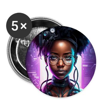 Neon Afro Tech Portrait - Buttons large 2.2'' (5-pack) - white