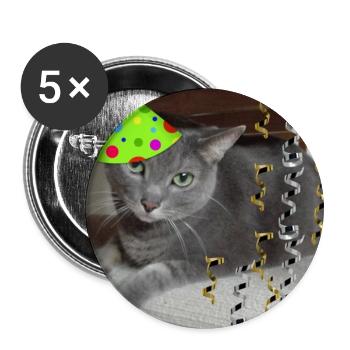 Birthday Party Russian Blue Cat - Buttons large 2.2'' (5-pack) - white