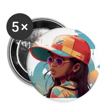 Stylish Woman with Snapback Hat - Buttons large 2.2'' (5-pack) - white