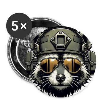Military Raccoon - Buttons large 2.2'' (5-pack) - white