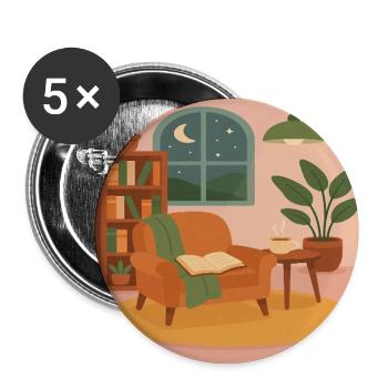 Cozy Night Reading Nook Design - Buttons large 2.2'' (5-pack) - white