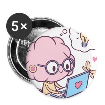 Creative Brain Blogging with Laptop Illustration - Buttons large 2.2'' (5-pack) - white