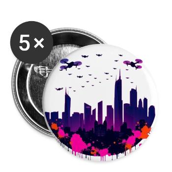 Neon City Skyline Splash - Buttons large 2.2'' (5-pack) - white
