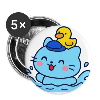 Blue Cat Sailor with Duck on Wave - Buttons large 2.2'' (5-pack) - white