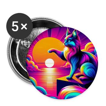 Neon Sunset Cat on Prism Peak - Buttons large 2.2'' (5-pack) - white