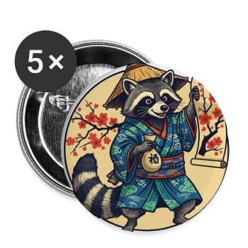 Kawaii Samurai Raccoon in Kimono – Cherry Blossom  - Buttons large 2.2'' (5-pack) - white