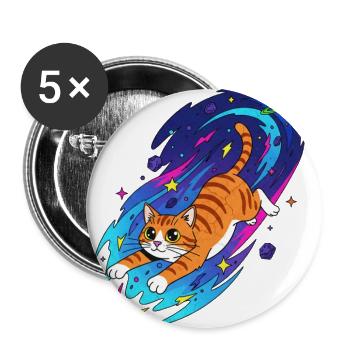 Cosmic Surfing Cat - Buttons large 2.2'' (5-pack) - white