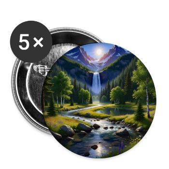 Mountain Waterfall Serene Nature Landscape - Buttons large 2.2'' (5-pack) - white