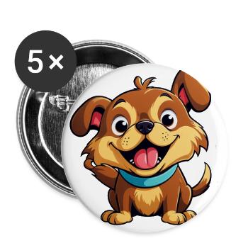 Cheerful Cartoon Puppy with Blue Collar - Buttons large 2.2'' (5-pack) - white