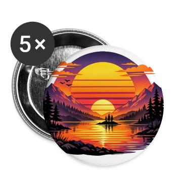 Retro Sunset Lake Landscape Graphic Mountains Pine - Buttons large 2.2'' (5-pack) - white