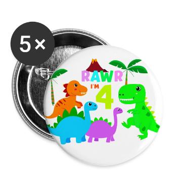 Rawr I’m 4 Dinosaur Birthday T-Shirt - Buttons large 2.2'' (5-pack) - white