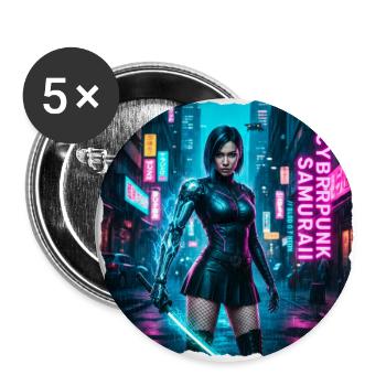 Cyberpunk Samurai Katana Tee: Neon Blue Glow - Buttons large 2.2'' (5-pack) - white