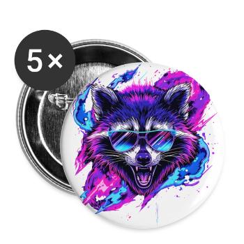 Neon Raccoon Splash Sunglasses - Buttons large 2.2'' (5-pack) - white