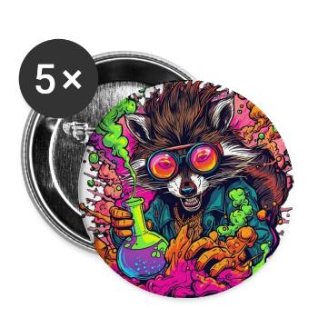 Raccoon Chemist Neon Burst - Buttons large 2.2'' (5-pack) - white