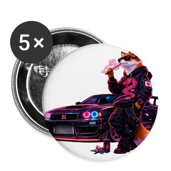 Neon Fox Racer - Buttons large 2.2'' (5-pack) - white