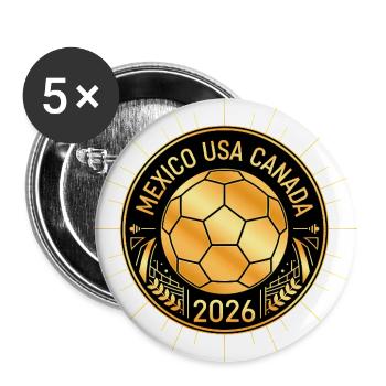 Gold Nations Soccer Badge 2026 Mexico Canada USA - Buttons large 2.2'' (5-pack) - white