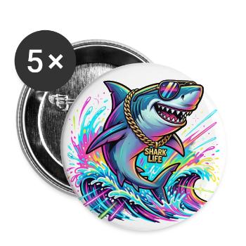 Neon Shark Life Splash - Buttons large 2.2'' (5-pack) - white