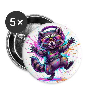 Neon Raccoon DJ Splash - Buttons large 2.2'' (5-pack) - white