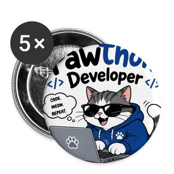 Pawthon Developer Cat Hoodie Tee - Buttons large 2.2'' (5-pack) - white