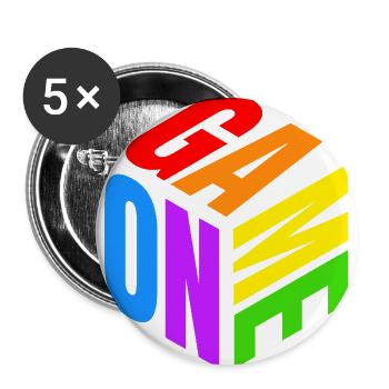 GAME ON 3D Isometric Cube | Colorful Retro Rainbow - Buttons large 2.2'' (5-pack) - white