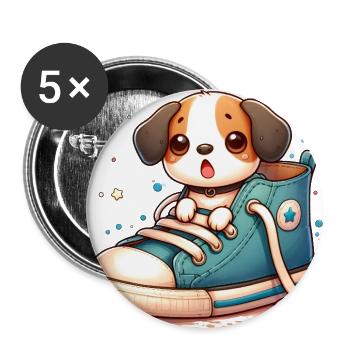 Puppy in a Teal Sneaker - Buttons large 2.2'' (5-pack) - white