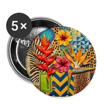 Tropical Patchwork Floral Collage - Buttons large 2.2'' (5-pack) - white