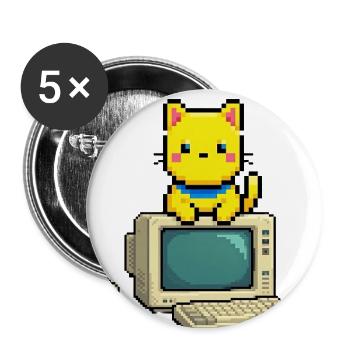 Pixel Cat on Retro Computer - Buttons large 2.2'' (5-pack) - white