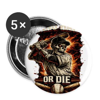 Swing Hard or Die Skull Baseball - Buttons large 2.2'' (5-pack) - white