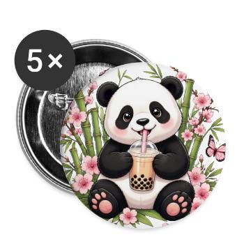 Panda Bubble Tea in Blossom Garden - Buttons large 2.2'' (5-pack) - white