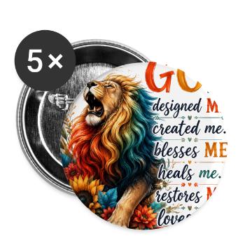 Divine Lion: God Designed Me - Buttons large 2.2'' (5-pack) - white