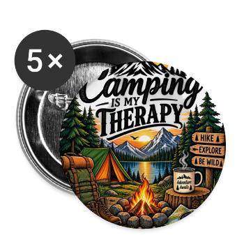 Le camping est ma thérapie – Aventure en plein air - Lot de 5 grands badges (2,2 po) - blanc - Devant