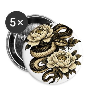 Gold-ink Snake Wrapped Around Peonies - Buttons large 2.2'' (5-pack) - white