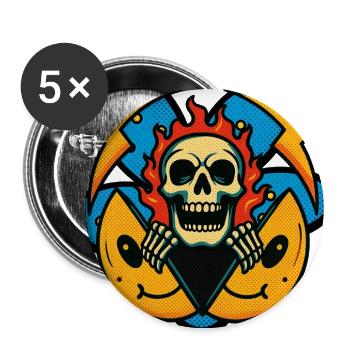 Flaming Skull Emblem Halftone - Buttons large 2.2'' (5-pack) - white