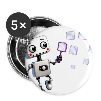 Robot blowing iridescent soap bubbles - Buttons large 2.2'' (5-pack) - white