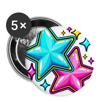 Neon Pink and Blue Stars - Buttons large 2.2'' (5-pack) - white