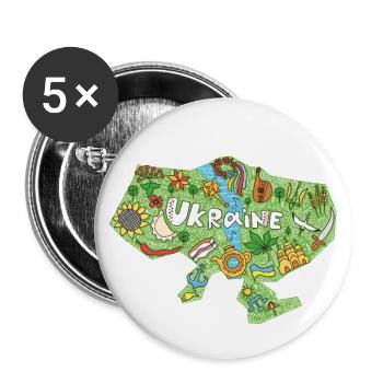 Ukraine Doodle Map - Buttons large 2.2'' (5-pack) - white