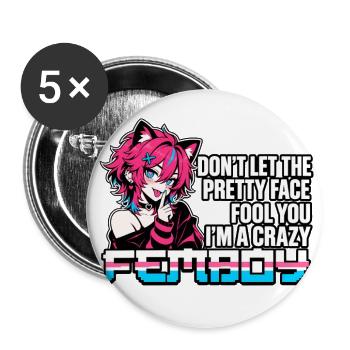 Funny Crazy Femboy Anime Catboy Aesthetic Meme - Buttons large 2.2'' (5-pack) - white