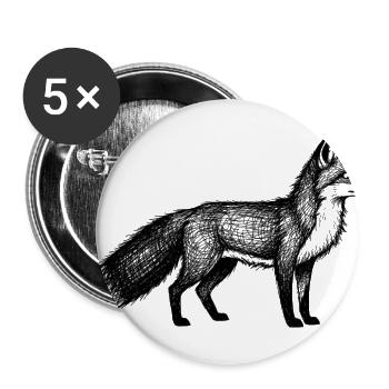 Black and White Fox Line Art T-Shirt - Buttons large 2.2'' (5-pack) - white