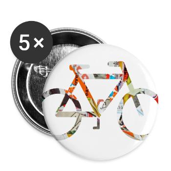Bicycle unique mixed media collage art BIKE BIKING - Buttons large 2.2'' (5-pack) - white